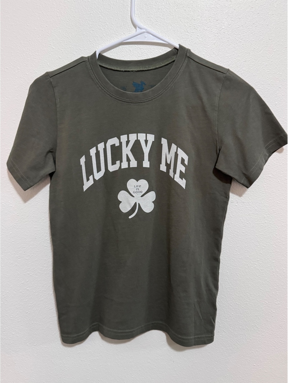 Life is Good Kids Large Olive Green Lucky Me T-Shirt